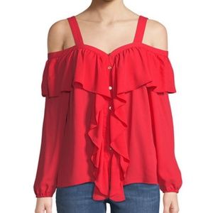 Michael Kors Cold-Shoulder Chiffon Blouse